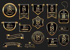 samling av årsdag guld laurel krans märken och etiketter illustration vektor