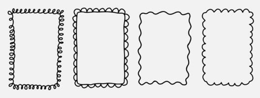 uppsättning av häftig sicksack- vågig ram. rektangulär former med kurvig och ojämn gränser. konst linje element. krumelur skraj y2k översikt vektor
