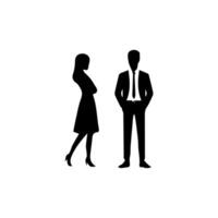Silhouetten von Männer und ein Frauen, ein Gruppe von Stehen Geschäft Menschen, schwarz Farbe isoliert auf Weiß Hintergrund vektor