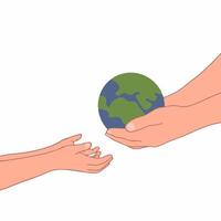 Hände von Menschen mit anders Haut Farben halten Erde Globus Symbol Symbol. eben Illustration. vektor