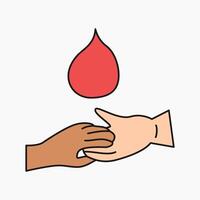 blod donation ClipArt med två händer håll varje Övrig och blod liten droppe vektor