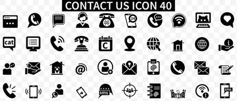 Kontakt ikon uppsättning. som innehåller e-post, telefon, adress, kund service, ringa upp, hemsida och Mer. fast svart ikoner samling. vektor