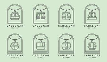 uppsättning av kabel- bil logotyp linje konst ikon symbol minimalistisk illustration design, linbana järnväg logotyp packa och bricka emblem vektor