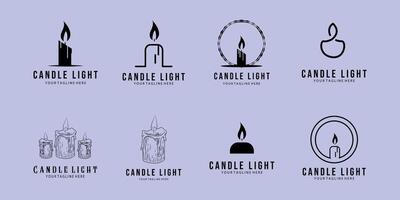 Kerze Licht Logo einstellen Illustration Entwurf, Linie Kunst mit Jahrgang vektor