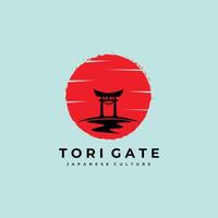 torii Logo japanisch Kultur Symbol Illustration Design, Tori Logo Design Sonnenuntergang Tor Symbol vektor