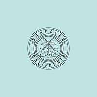 Surfen Verein Insel Linie Kunst Logo Illustration Design. minimalistisch Paradies Insel Gliederung Symbol vektor