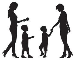 Mama und Sohn, Mutter und Sohn schwarz Silhouette vektor