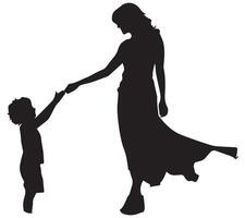 Mama und Kind schwarz Silhouette vektor