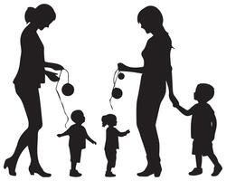 mamma och barn svart silhuett vektor