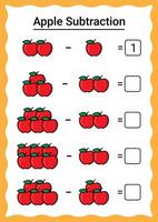 Apfel Subtraktion Arbeitsblatt zum Kinder vektor