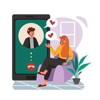 ein Paar beim Online-Dating per Telefon vektor