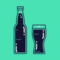 cocktail, kall öl eller juiceflaska med glas vektor