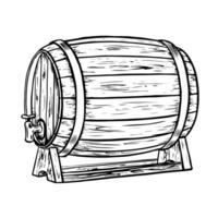 trä- tunna. hand dragen årgång illustration i graverat stil. alkohol, vin, öl eller whisky gammal trä kagge. bra för pub eller restaurang meny, märka, affisch, logotyp. vektor