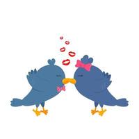 platt vektor illustration av kyssande dvärgpapor isolerad på vit bakgrund. konceptdesign av älskade duvor i tecknad stil. ritning av fåglar användbara för gratulationskort, vykort, för alla hjärtans dag