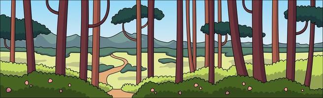 panorama realistiska ljusa bergsskogslandskap - vektor