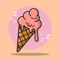 süßes Cartoon-Eis mit verschlafenem Gesicht. Kawaii-Eis im Kegel. eine Sammlung von süßen Essen-Emojis. vektor