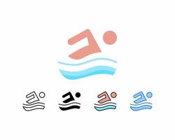 Schwimmen icon.set 5 Symbol Schwimmbad und Sport, Linie, Umriss, Glyphe, gefüllt Linie, flach Farbe und Blau Farbe.bearbeitbar Schlaganfälle und Pixel perfekt.kann Sein benutzt zum Digital Produkte, druckt usw. vektor