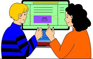 två människor är ser på en dator skärm vektor