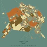 hurghada, egypten, stad centrum, exakt karta, urban detalj gator vägar Färg Karta vektor