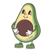retro Rille komisch Avocado. frech anthropomorph Charakter Hälfte Avocado mit auf Weiß Hintergrund. eben Illustration vektor
