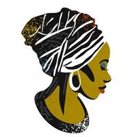 kvinna profil. ljus dekorativ porträtt av skön afrikansk kvinna i turban. isolerat illustrering vektor