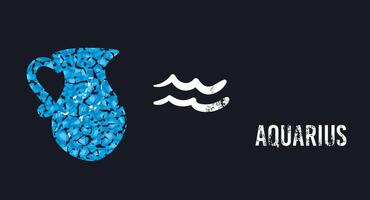 vattumannen. t-shirt design av de aquarius symbol Nästa till en blå grekisk kanna på en svart bakgrund. vektor