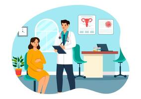 Reproduktion Klinik Illustration mit unterstützt reproduktiv Technologie, Prüfung Tube Düngung oder Ei Zelle im ein Karikatur Hintergrund vektor