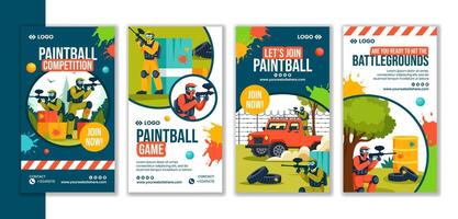 paintball spel social media berättelser platt tecknad serie hand dragen mallar bakgrund illustration vektor