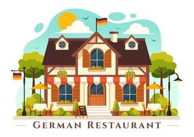 tysk mat restaurang illustration terar en samling av utsökt traditionell kök och drycker på en platt stil tecknad serie bakgrund vektor