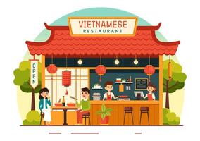 vietnamese mat restaurang illustration av en meny terar en samling av olika utsökt kök maträtter i platt stil tecknad serie bakgrund vektor