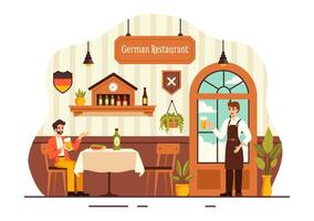 Deutsche Essen Restaurant Illustration mit ein Sammlung von köstlich traditionell Küche und Getränke auf ein eben Stil Karikatur Hintergrund vektor