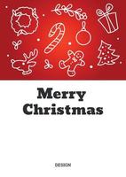Weihnachtskarte mit Konturfiguren aus Lebkuchen, Weihnachtsbaum und Kranz. Vektor-Illustration.