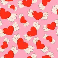 ein Sammlung von Herzen von verschiedene Größen. Sanft Rosa Farbton Hintergrund. Hand gezeichnet Herz Kritzeleien mit Flügel. nahtlos Muster. süß fliegend Symbol Amor. Liebe Konzept und st. Valentinstag Tag. vektor
