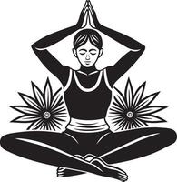 Mädchen Yoga Lotus Position schwarz und Weiß Illustration vektor