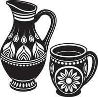 Krug und Tasse Illustration schwarz und Weiß vektor