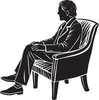 ensam person Sammanträde på en stol svart och vit illustration vektor