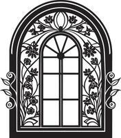 dekorativ fönster med blommor svart och vit illustration vektor