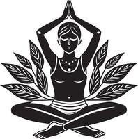 Mädchen Yoga Lotus Position schwarz und Weiß Illustration vektor