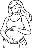 schwanger Frau halten ihr Bauch schwarz und Weiß Illustration vektor