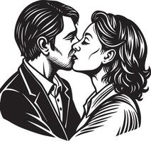 par kissing illustration svart och vit vektor