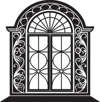 dekorativ fönster i de hus illustration svart och vit vektor