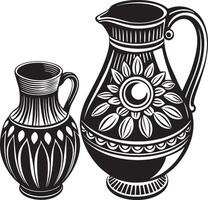 Krug und Tasse Illustration schwarz und Weiß vektor