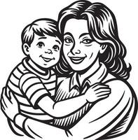 Mutter und Sohn Silhouette schwarz und Weiß Illustration vektor