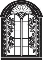 dekorativ Fenster mit Blumen schwarz und Weiß Illustration vektor