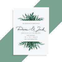elegant Blätter Hochzeit Einladung Karte Design vektor