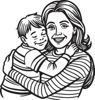 Mutter und Sohn Silhouette schwarz und Weiß Illustration vektor