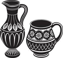 Krug und Tasse Illustration schwarz und Weiß vektor