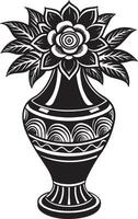 dekorativ Vase mit Blumen schwarz und Weiß Illustration vektor