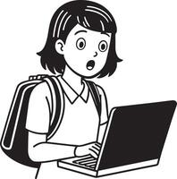 Kind Arbeiten auf Laptop Illustration schwarz und Weiß vektor