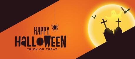 glücklich Halloween gespenstisch Banner mit Grab und Geist vektor